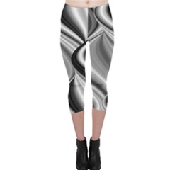 Waves-black-and-white-modern Capri Leggings  by Bedest