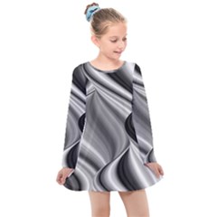 Waves-black-and-white-modern Kids  Long Sleeve Dress by Bedest