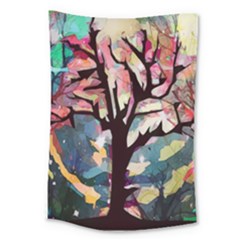 Tree-moon-night-sky-landscape Large Tapestry by Bedest