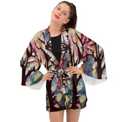 Tree-moon-night-sky-landscape Long Sleeve Kimono by Bedest