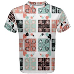 Mint Black Coral Heart Paisley Men s Cotton T-shirt by Bedest