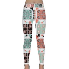 Mint Black Coral Heart Paisley Classic Yoga Leggings by Bedest