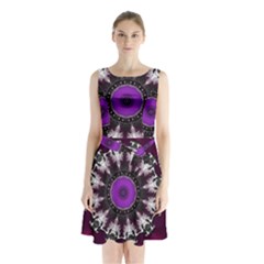Kaleidoscope-round-circle-geometry Sleeveless Waist Tie Chiffon Dress