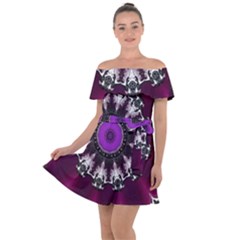 Kaleidoscope-round-circle-geometry Off Shoulder Velour Dress by Bedest