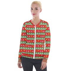 Christmas-papers-red-and-green Velvet Zip Up Jacket by Bedest