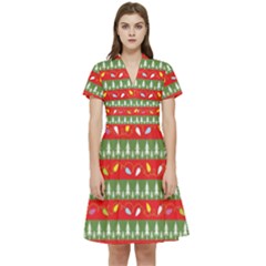 Christmas-papers-red-and-green Short Sleeve Waist Detail Dress