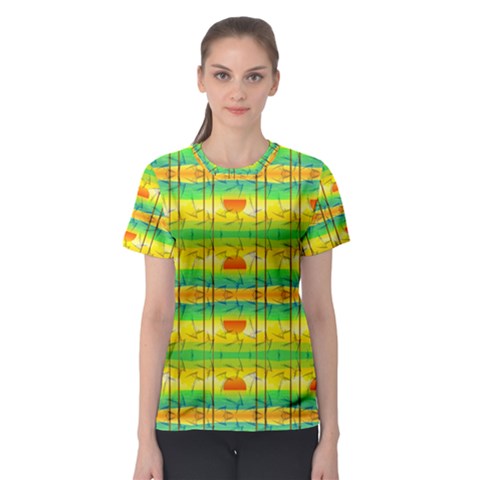 Birds-beach-sun-abstract-pattern Women s Sport Mesh T-shirt by Bedest