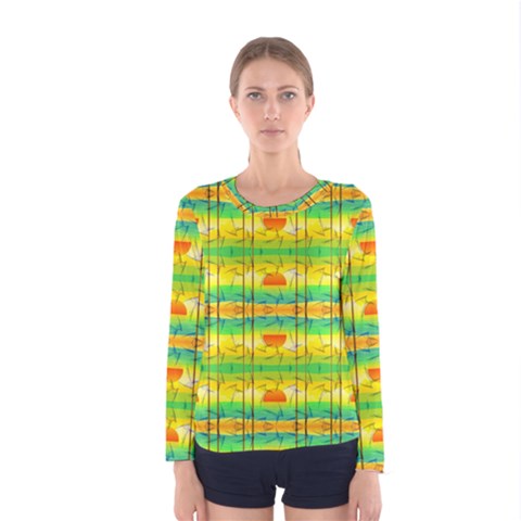 Birds-beach-sun-abstract-pattern Women s Long Sleeve T-shirt by Bedest