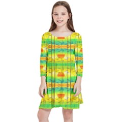 Birds-beach-sun-abstract-pattern Kids  Quarter Sleeve Skater Dress by Bedest