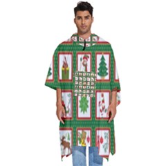 Christmas-paper-christmas-pattern Men s Hooded Rain Ponchos