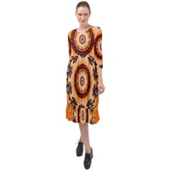 Abstract-kaleidoscope-colorful Ruffle End Midi Chiffon Dress