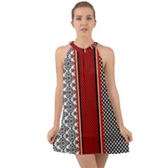 Background-damask-red-black Halter Tie Back Chiffon Dress