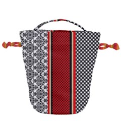 Background-damask-red-black Drawstring Bucket Bag by Bedest