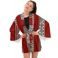 Background-damask-red-black Long Sleeve Kimono by Bedest