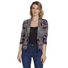 Flowers Of Diamonds In Harmony And Structures Of Love Women s Draped Front 3/4 Sleeve Shawl Collar Jacket by pepitasart