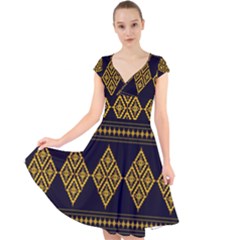 Abstract-batik Klasikjpg Cap Sleeve Front Wrap Midi Dress