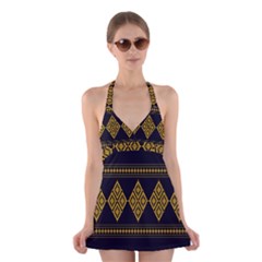 Abstract-batik Klasikjpg Halter Dress Swimsuit  by nateshop