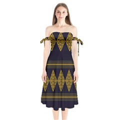 Abstract-batik Klasikjpg Shoulder Tie Bardot Midi Dress by nateshop