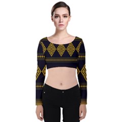 Abstract-batik Klasikjpg Velvet Long Sleeve Crop Top by nateshop