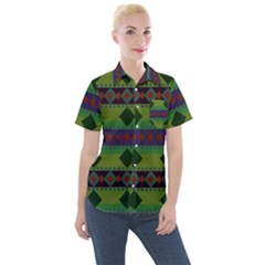 Background-batik 01 Women s Short Sleeve Pocket Shirt