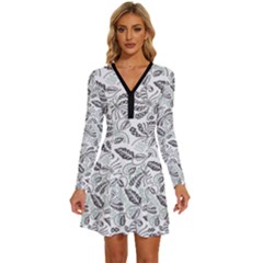 Batik Klasik In Indonesia Long Sleeve Deep V Mini Dress 