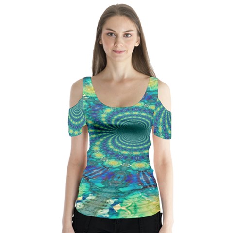 Fractal Butterfly Sleeve Cutout T-shirt  by nateshop