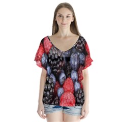 Berries-01 V-neck Flutter Sleeve Top by nateshop