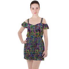 Wallpaper-background-colorful Ruffle Cut Out Chiffon Playsuit by Bedest
