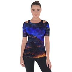 Landscape-sci-fi-alien-world Shoulder Cut Out Short Sleeve Top by Bedest