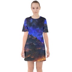 Landscape-sci-fi-alien-world Sixties Short Sleeve Mini Dress by Bedest