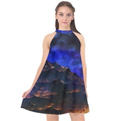 Landscape-sci-fi-alien-world Halter Neckline Chiffon Dress  by Bedest