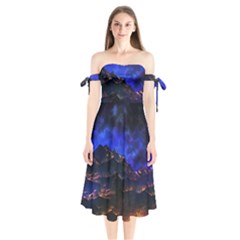 Landscape-sci-fi-alien-world Shoulder Tie Bardot Midi Dress by Bedest