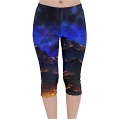 Landscape-sci-fi-alien-world Velvet Capri Leggings  by Bedest