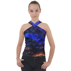 Landscape-sci-fi-alien-world Cross Neck Velour Top by Bedest