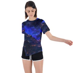 Landscape-sci-fi-alien-world Asymmetrical Short Sleeve Sports T-shirt by Bedest