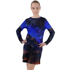 Landscape-sci-fi-alien-world Long Sleeve Hoodie Dress by Bedest