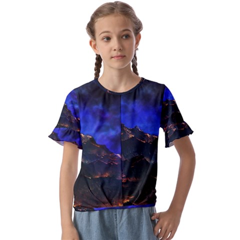 Landscape-sci-fi-alien-world Kids  Cuff Sleeve Scrunch Bottom T-shirt by Bedest