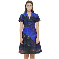 Landscape-sci-fi-alien-world Short Sleeve Waist Detail Dress by Bedest