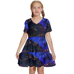 Landscape-sci-fi-alien-world Kids  Short Sleeve Tiered Mini Dress by Bedest