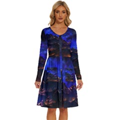 Landscape-sci-fi-alien-world Long Sleeve Dress With Pocket by Bedest