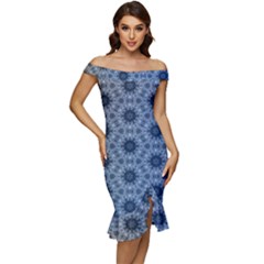 Pattern-patterns-seamless-design Off Shoulder Ruffle Split Hem Bodycon Dress by Bedest