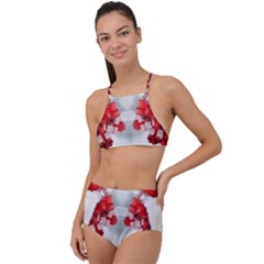 Christmas-background-tile-gifts Halter Tankini Set by Bedest