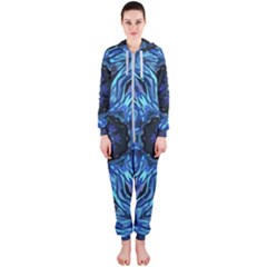 Background-blue-flower Hooded Jumpsuit (ladies)