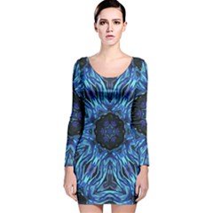 Background-blue-flower Long Sleeve Velvet Bodycon Dress by Bedest