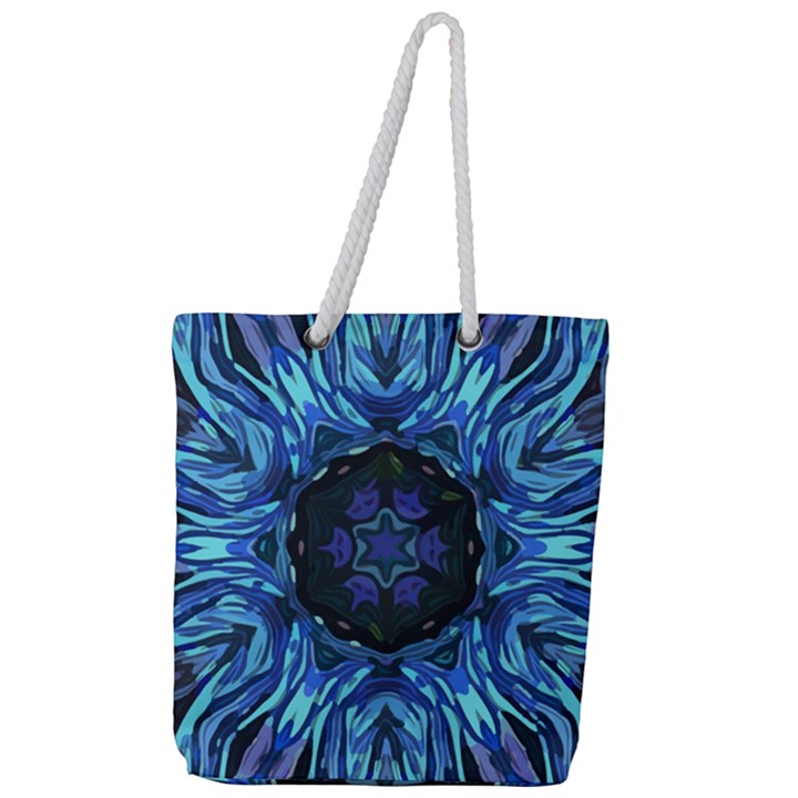 Background-blue-flower Full Print Rope Handle Tote (Large)