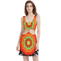 Abstract-kaleidoscope-colored Velour Cutout Dress