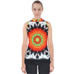 Abstract-kaleidoscope-colored Mock Neck Shell Top