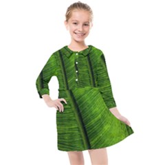 Green-leaf-plant-freshness-color Kids  Quarter Sleeve Shirt Dress by Bedest