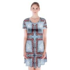 Pattern-cross-geometric-shape Short Sleeve V-neck Flare Dress by Bedest