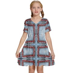 Pattern-cross-geometric-shape Kids  Short Sleeve Tiered Mini Dress